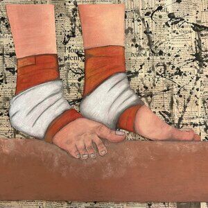 Gymnast Feet on Beam Original Mixed Media Artwork